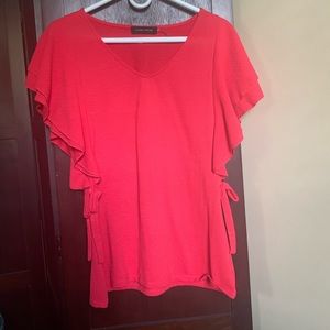 Coral Ruffled V-Neck Blouse (NWOT)
